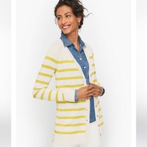 Talbots Yellow Striped Raglan Girlfriend Cardigan XL